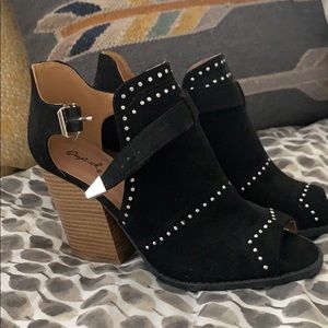 Studded open toe heel